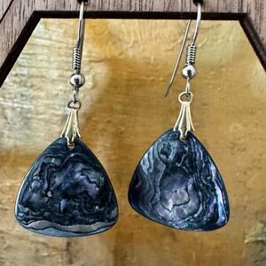 Abalone silver tone drop earrings